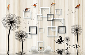 3D立体蒲公英背景墙