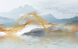 式抽象大型蓝色线条山水壁纸