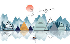 几何图形山水新中式电视背景墙