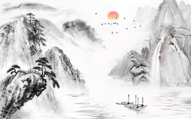 古韵山水中式电视背景墙