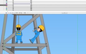 施工人员高空失足下坠动画50秒