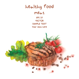 水彩手绘水果肉矢量