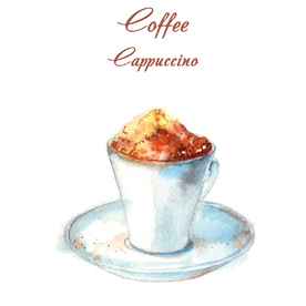 水彩手绘卡布奇诺咖啡