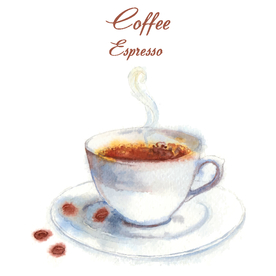 水彩手绘画浓缩咖啡