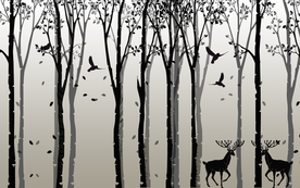 麋鹿森林壁画 麋鹿装饰画