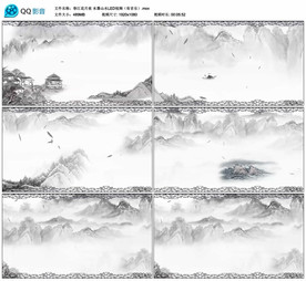 春江花月夜水墨山水舞台背景视频