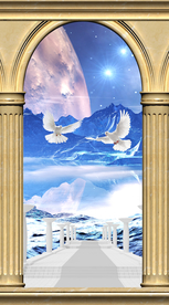 现代装饰画 蓝天白云 石拱门