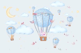 星月热气球兔子背景墙