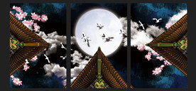 中国风古建筑晶瓷风景书房客厅创