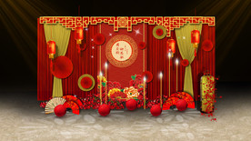 红金色中式婚礼迎宾区