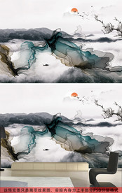 蓝色简约创意抽象新中式水墨