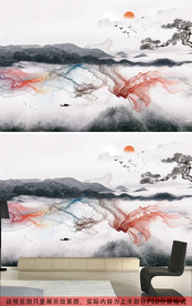 新中式禅意意境抽象水墨山水背景