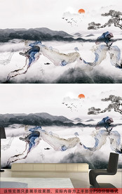 新中式禅意意境抽象水墨山水背景