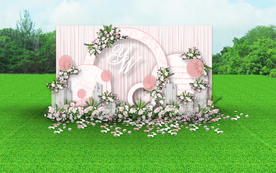 裸粉色户外森系婚礼迎宾区