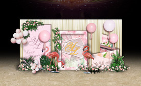 粉色火烈鸟婚礼迎宾区