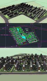 小区规划草图大师模型含CAD图