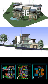 现代别墅草图SU模型含CAD图
