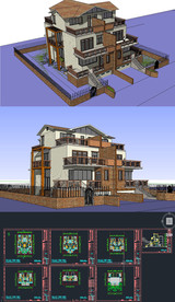 双拼别墅草图SU模型含CAD图