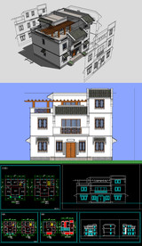 独栋别墅草图SU模型含CAD图