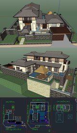 古典别墅草图SU模型含CAD图
