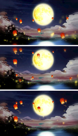 仙境月夜明灯循环背景视频