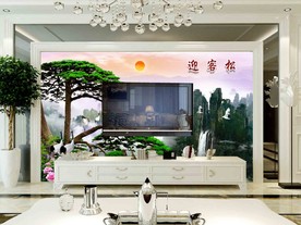 电视背景墙 壁画 电视墙 山水