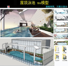 天台泳池设计su模型