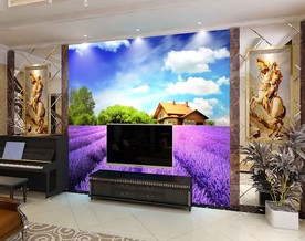 电视背景墙 薰衣草壁画