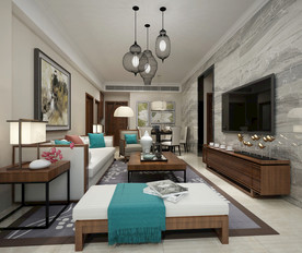 中式客餐厅  沙发  背景墙