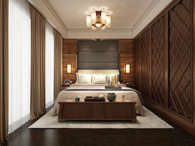 新中式卧室 混搭卧室 床 窗帘