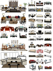 中式客厅家具模型