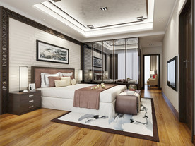 新中式卧室 混搭卧室 床 窗帘