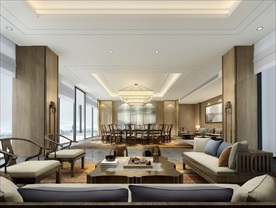 新中式酒店餐厅包间模型效果图