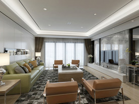 现代别墅客厅 沙发 茶几 餐厅