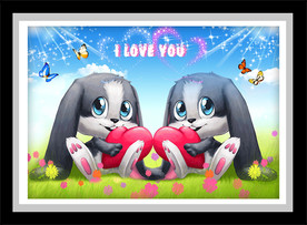 可爱卡通兔子蝴蝶草地装饰画