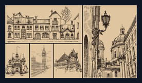 矢量手绘欧洲街景系列