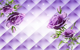 大气浪漫紫玫瑰3D电视背景墙