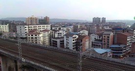 中国小城镇铁路建设航拍4K视频