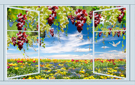 窗外花海3D电视背景墙