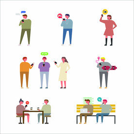 手机生活卡通人物插画