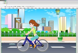 女孩头发飘动踩单车30秒