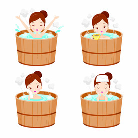 沐浴卡通美女插画