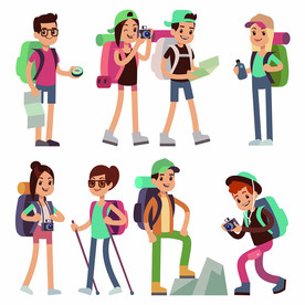 户外旅行卡通人物插画