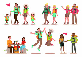 户外旅游人物卡通插画