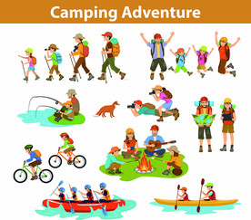 家庭户外运动人物插画