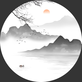 高清山水装饰画 圆形山水挂画