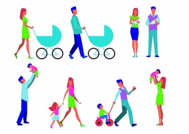 照顾小孩卡通人物插画