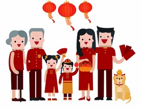 新年家庭团聚卡通人物插画
