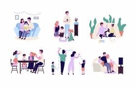 幸福家庭卡通人物插画