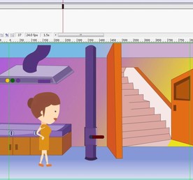 女人从厨房走到楼梯间动画6秒